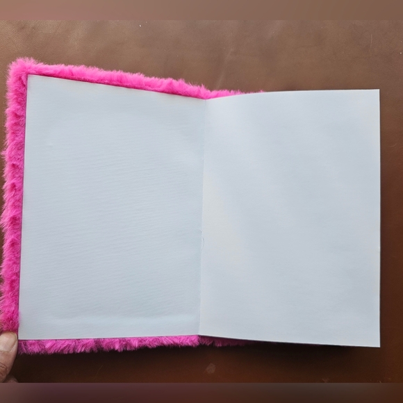 NWOT hot pink fuzzy faux fur lined paged notebook for Halloween goth festive - Picture 2 of 5